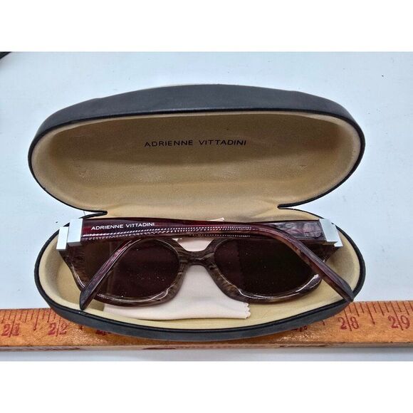 VTG Adrienne Vittadini Womens Sunglasses W/ Case, Cleaning Cloth Purplish Brown - Picture 5 of 7